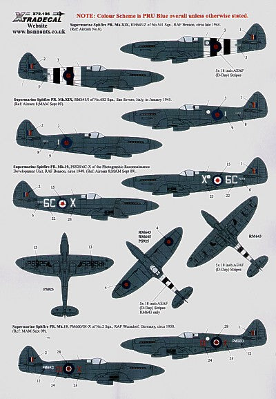 Xtradecal X72105 1:72 REPRINTED!! Supermarine Spitfire Pr Mk.XIX/ Spitfire PR.19