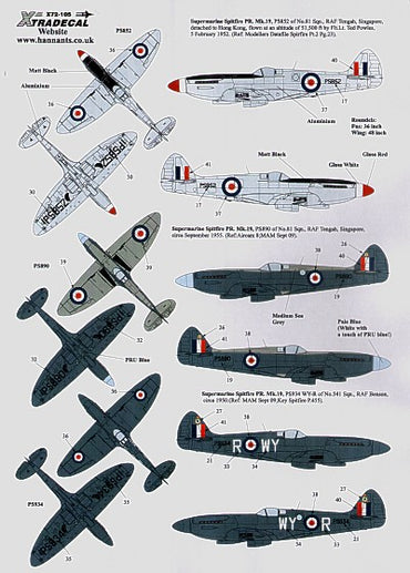 Xtradecal X72105 1:72 REPRINTED!! Supermarine Spitfire Pr Mk.XIX/ Spitfire PR.19