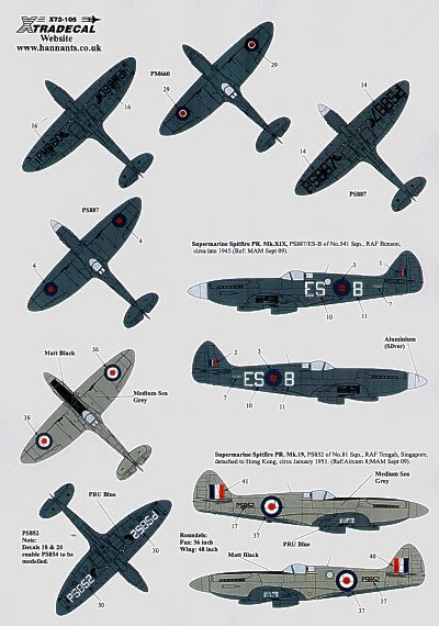 Xtradecal X72105 1:72 REPRINTED!! Supermarine Spitfire Pr Mk.XIX/ Spitfire PR.19