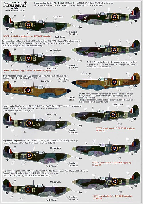 Xtradecal X72110 1:72 Supermarine Spitfire Mk.IXc