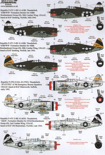 Xtradecal X72153 1:72 REPRINTED!! Republic P-47D Thunderbolts