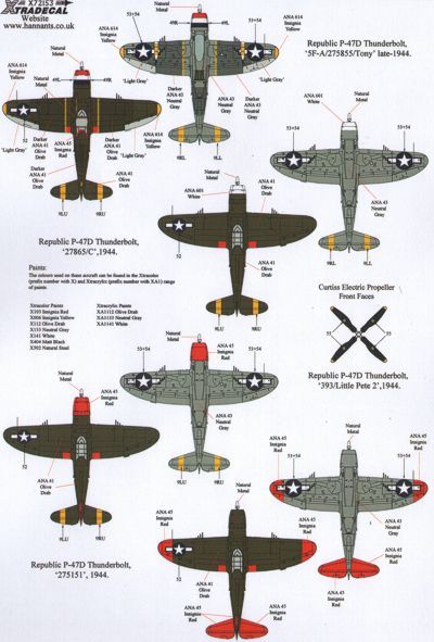 Xtradecal X72153 1:72 REPRINTED!! Republic P-47D Thunderbolts