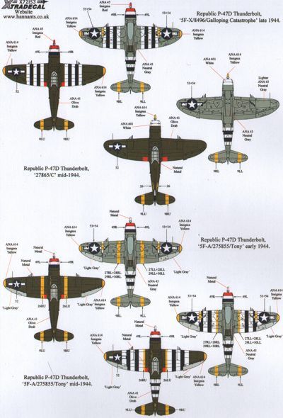 Xtradecal X72153 1:72 REPRINTED!! Republic P-47D Thunderbolts