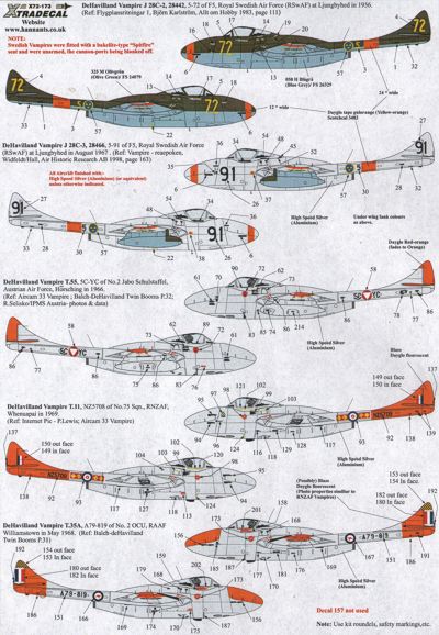 Xtradecal X72173 1:72 de Havilland Vampire T.55 Overseas Operators Part1