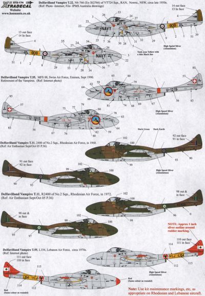 Xtradecal X72174 1:72 de Havilland Vampire T.55 Overseas Operators Part 2