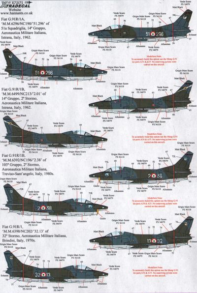 Xtradecal X72175 1:72 Fiat G.91R/3