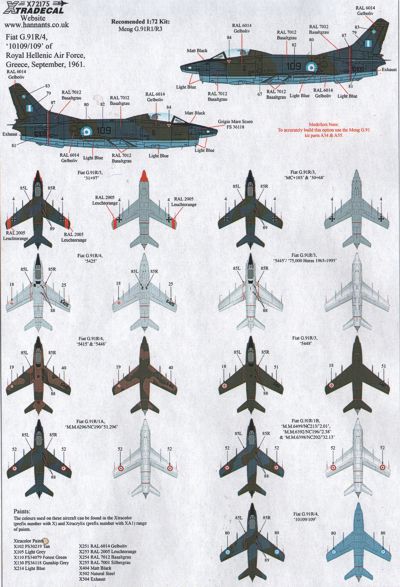Xtradecal X72175 1:72 Fiat G.91R/3
