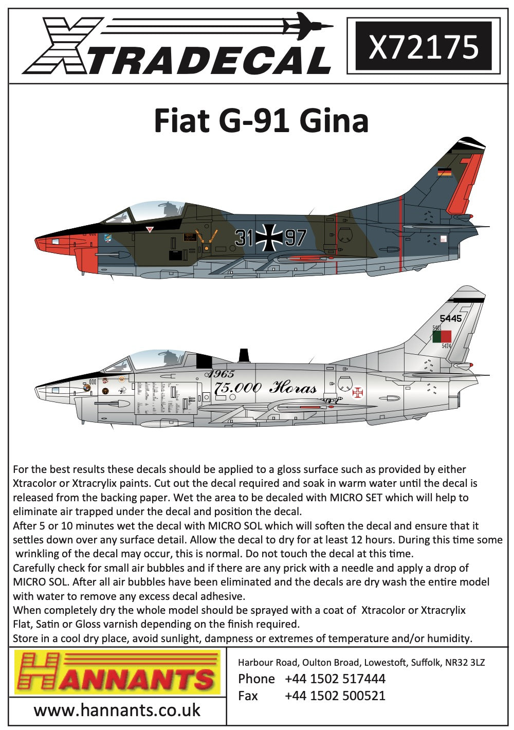 Xtradecal X72175 1:72 Fiat G.91R/3