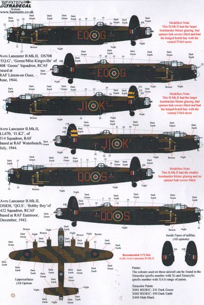 Xtradecal X72176 1:72 Avro Lancaster B.II 1943