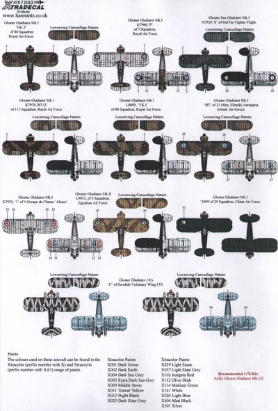 Xtradecal X72183 1:72 Gloster Gladiator Mk.I/J.8A