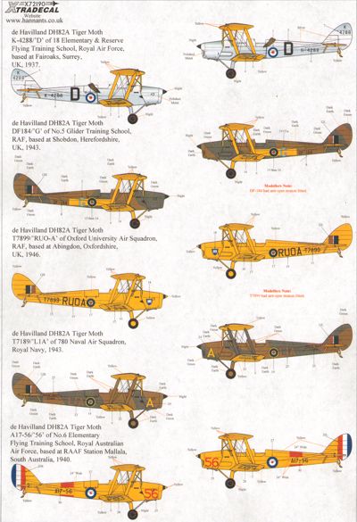 Xtradecal X72190 1:72 de Havilland DH.82A Tiger Moth
