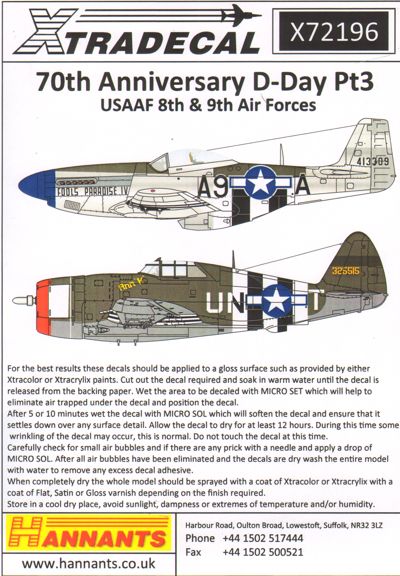Xtradecal X72196 D-Day 70th Anniv Pt 3 US Army 8th and 9th Air Forces 1:72