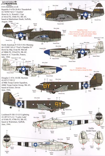 Xtradecal X72196 D-Day 70th Anniv Pt 3 US Army 8th and 9th Air Forces 1:72