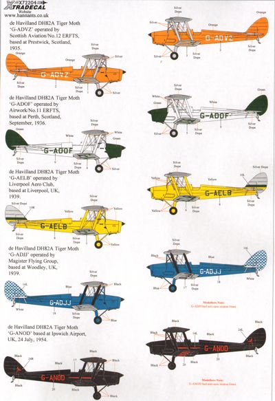 Xtradecal X72204 DH.82A Tiger Moth Pt 2 Civil Schemes 1:72