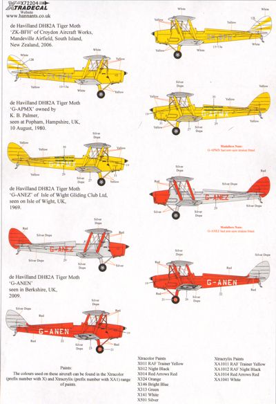 Xtradecal X72204 DH.82A Tiger Moth Pt 2 Civil Schemes 1:72