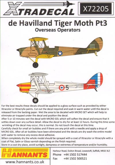 Xtradecal X72205 1:72 de Havilland DH.82A Tiger Moth Pt 3 Overseas operators