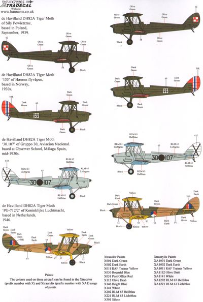 Xtradecal X72205 1:72 de Havilland DH.82A Tiger Moth Pt 3 Overseas operators