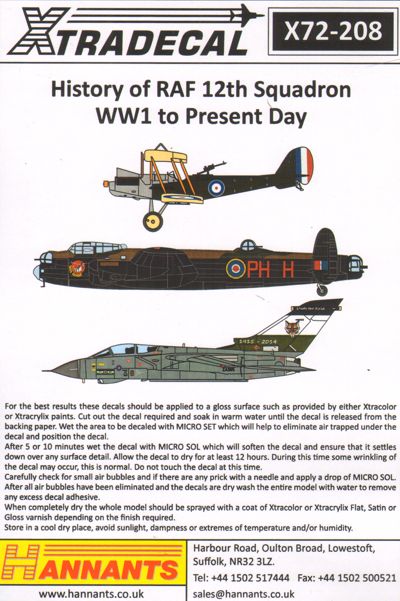 Xtradecal X72208 1:72 The History of 12 Squadron 1915-2014