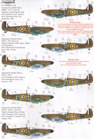 Xtradecal X72221 Supermarine Spitfire Mk.Ia Battle of Britain Pt 1 1:72