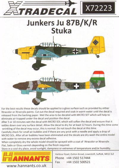 Xtradecal X72223 1:72 Junkers Ju-87B-1 'Stuka' /K/R