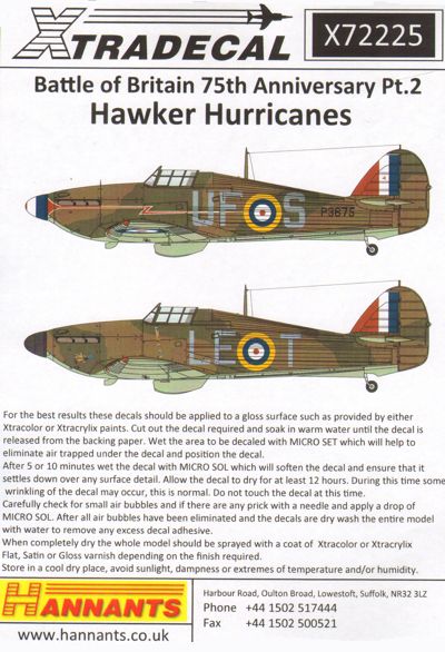 Xtradecal X72225 1:72  Hawker Hurricane Mk.I Pt.2 Battle of Britain 1940