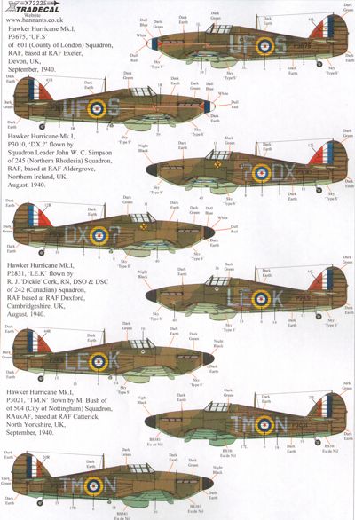 Xtradecal X72225 1:72  Hawker Hurricane Mk.I Pt.2 Battle of Britain 1940