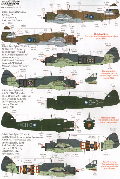 Xtradecal X72227 1:72 Bristol Beaufighter Mk.X, TF Mk.X, Mk.21, TT Mk.21