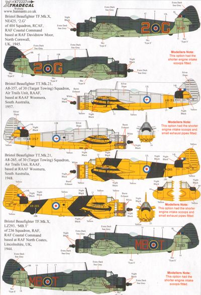 Xtradecal X72227 1:72 Bristol Beaufighter Mk.X, TF Mk.X, Mk.21, TT Mk.21