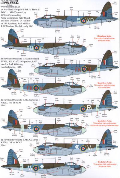 Xtradecal X72232 de Havilland Mosquito T.III B.IV FB.VI B.XX 1:72