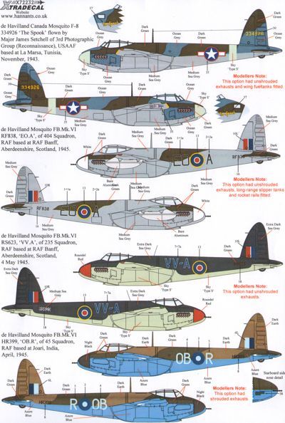 Xtradecal X72232 de Havilland Mosquito T.III B.IV FB.VI B.XX 1:72