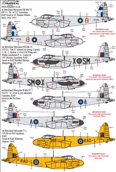Xtradecal X72232 de Havilland Mosquito T.III B.IV FB.VI B.XX 1:72