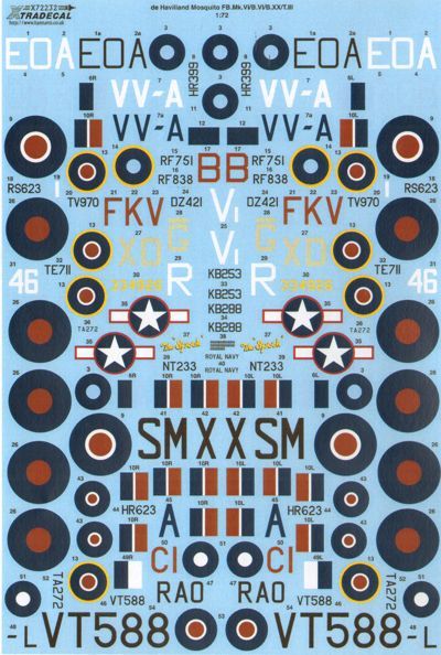 Xtradecal X72232 de Havilland Mosquito T.III B.IV FB.VI B.XX 1:72