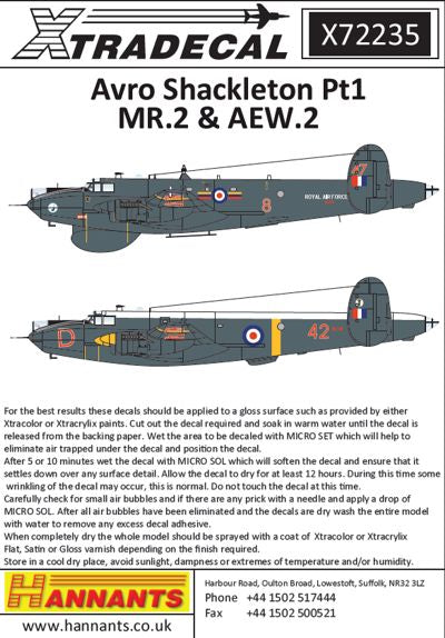 Xtradecal X72235 1:72 Avro Shackleton MR.2/AEW.2 Pt 1