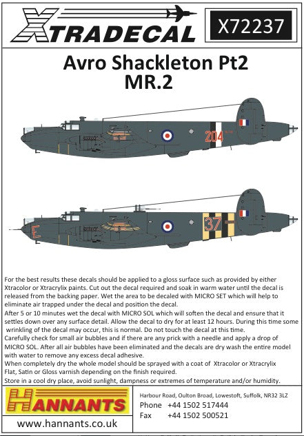 Xtradecal X72237 1:72 Avro Shackleton MR.2 Pt 2