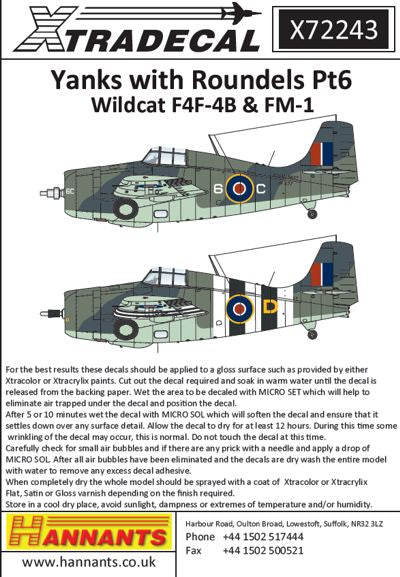Xtradecal X72243 1:72 Yanks with Roundels Pt 6 Grumman Mk.IV/Mk.V Wildcats