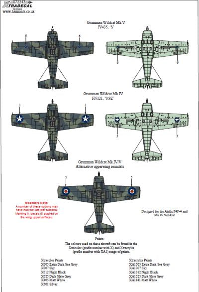 Xtradecal X72243 1:72 Yanks with Roundels Pt 6 Grumman Mk.IV/Mk.V Wildcats