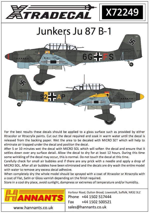 Xtradecal X72249 1:72 Junkers Ju-87B-1 'Stuka'