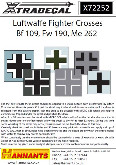 Xtradecal X72252 Luftwaffe Fighter National Insignia Crosses 1:72
