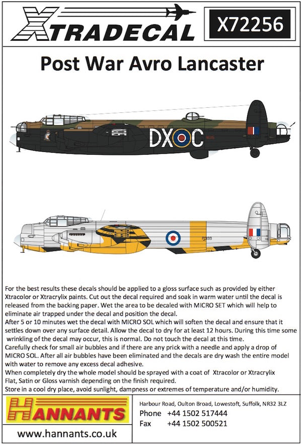 Xtradecal X72256 1:72 Post War Avro Lancaster 1946 1950