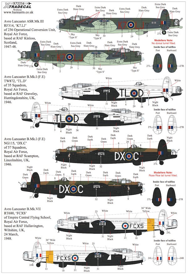 Xtradecal X72256 1:72 Post War Avro Lancaster 1946 1950