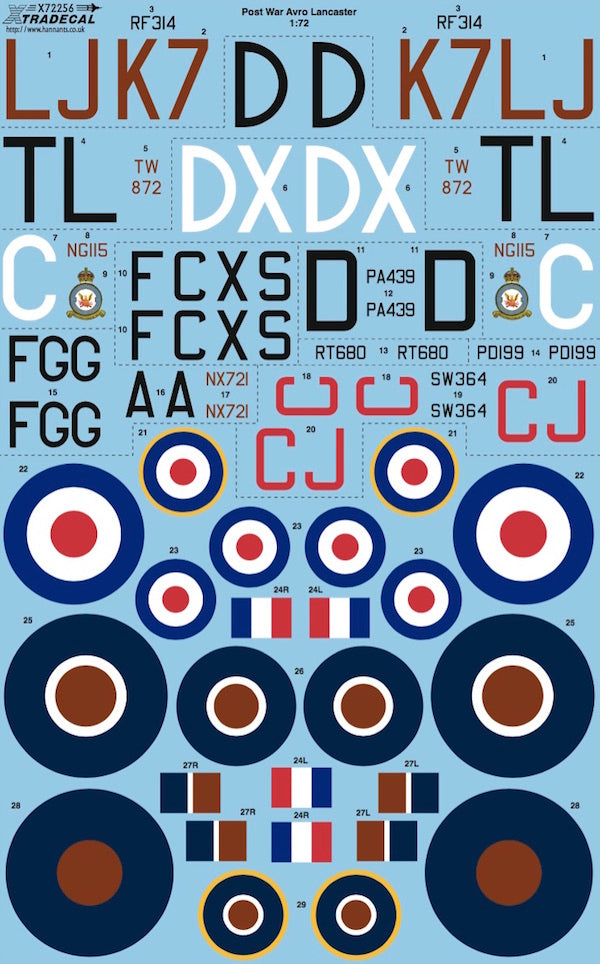 Xtradecal X72256 1:72 Post War Avro Lancaster 1946 1950