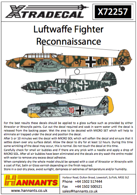 Xtradecal X72257 1:72 Luftwaffe Reconnaissance Fighters