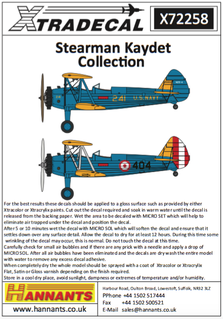 Xtradecal X72258 1:72 Boeing Stearman Kaydet