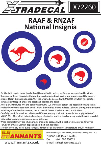 Xtradecal X72260 RAAF and RNZAF Air Force Roundels 1:72