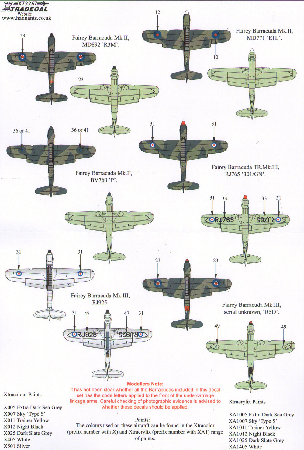 Xtradecal X72267 1:72 Fairey Barracuda Mks.I, Mk.II and Mk.III