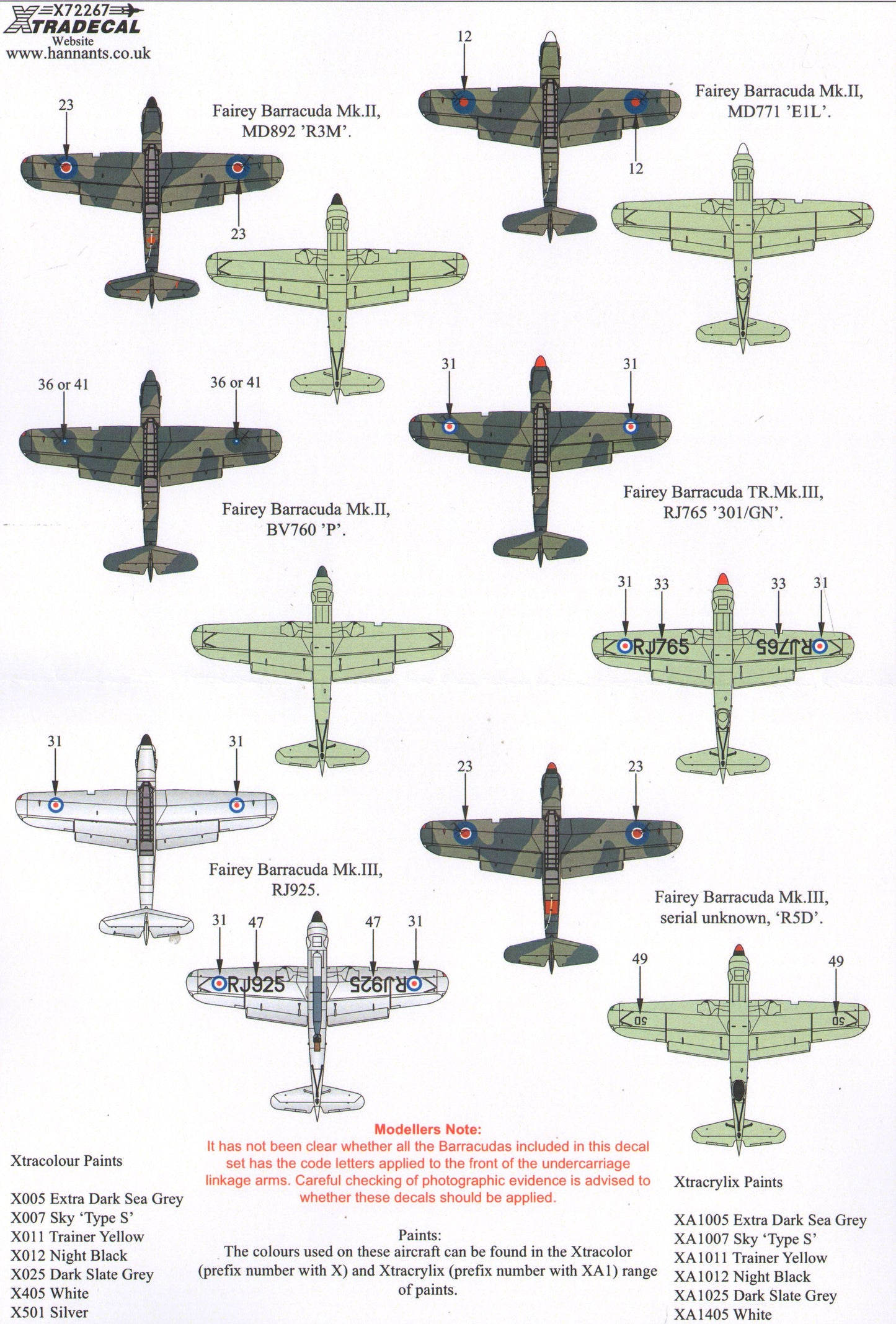 Xtradecal X72267 1:72 Fairey Barracuda Mks.I, Mk.II and Mk.III