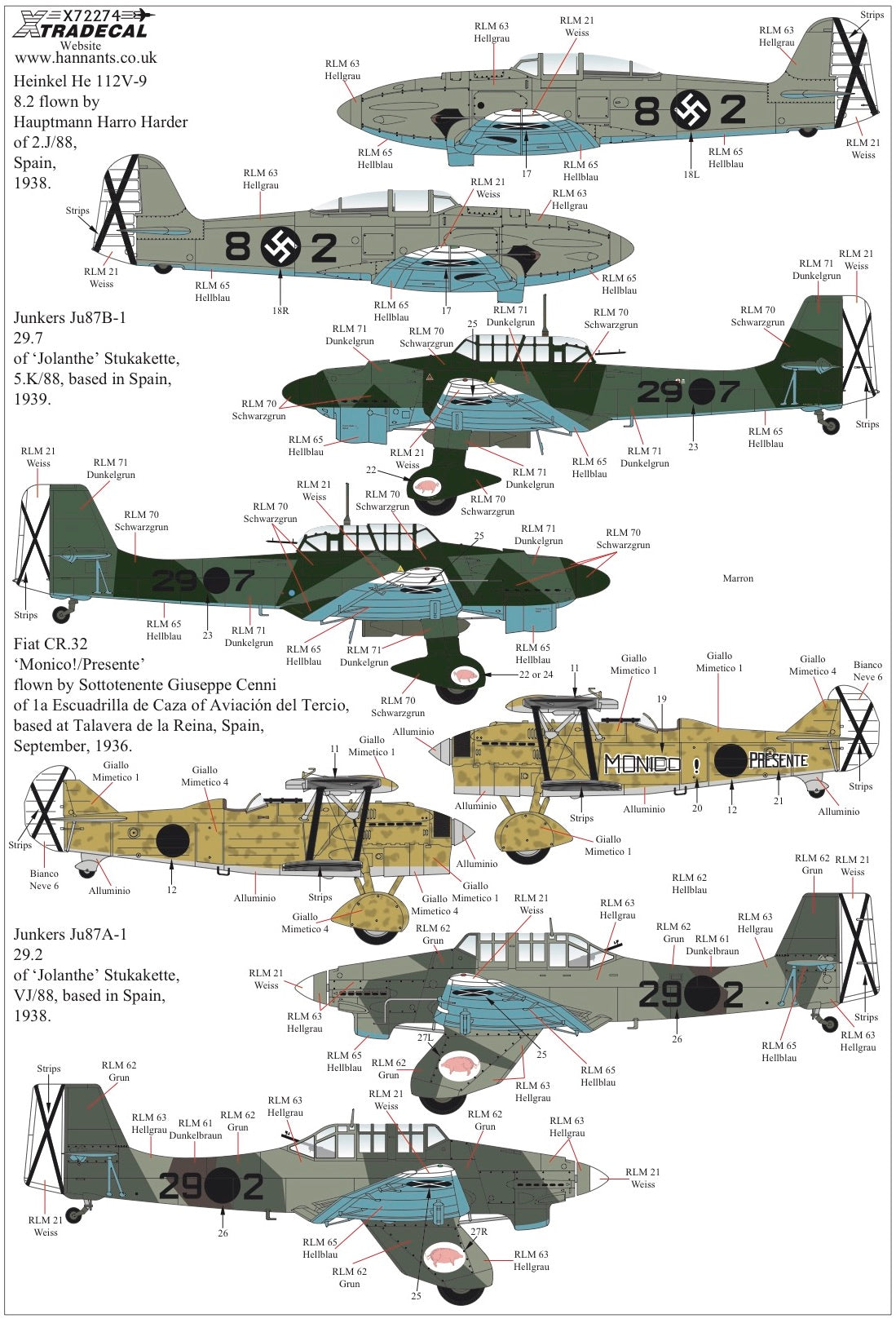 Xtradecal X72274 1:72 Spanish Civil War Condor Legion Pt 1