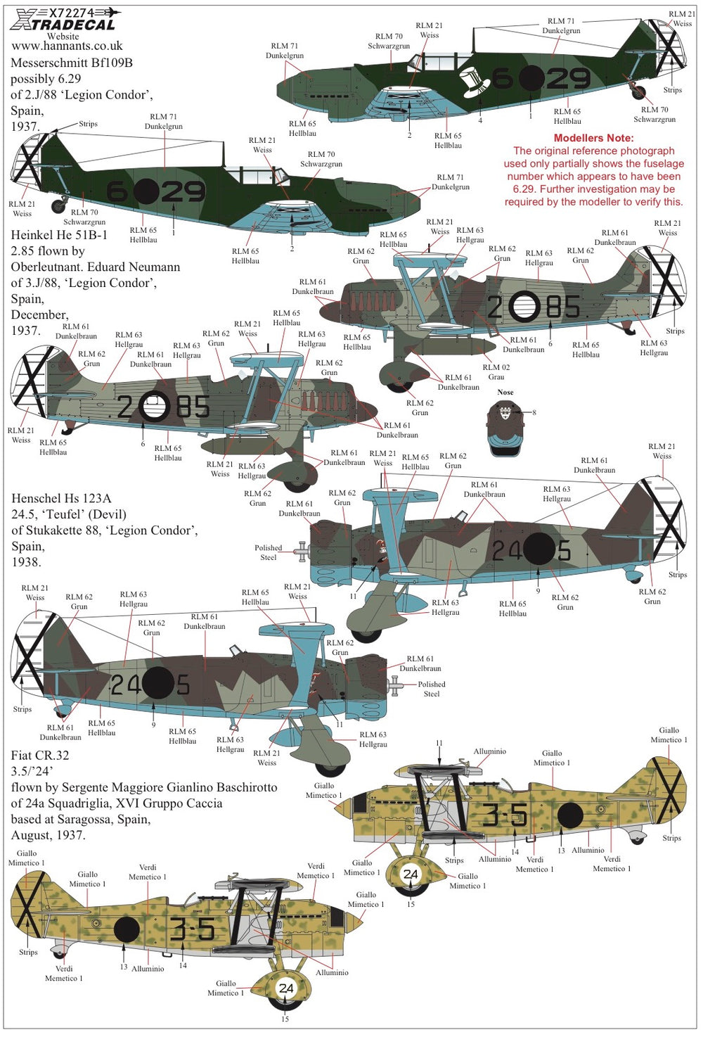 Xtradecal X72274 1:72 Spanish Civil War Condor Legion Pt 1