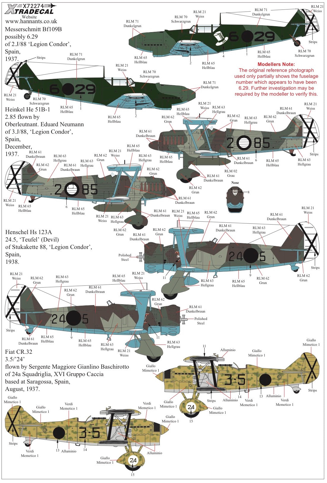 Xtradecal X72274 1:72 Spanish Civil War Condor Legion Pt 1