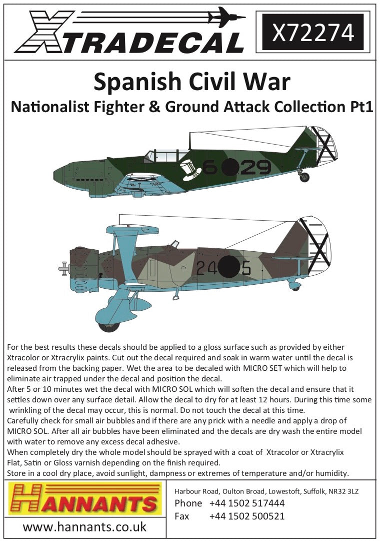 Xtradecal X72274 1:72 Spanish Civil War Condor Legion Pt 1